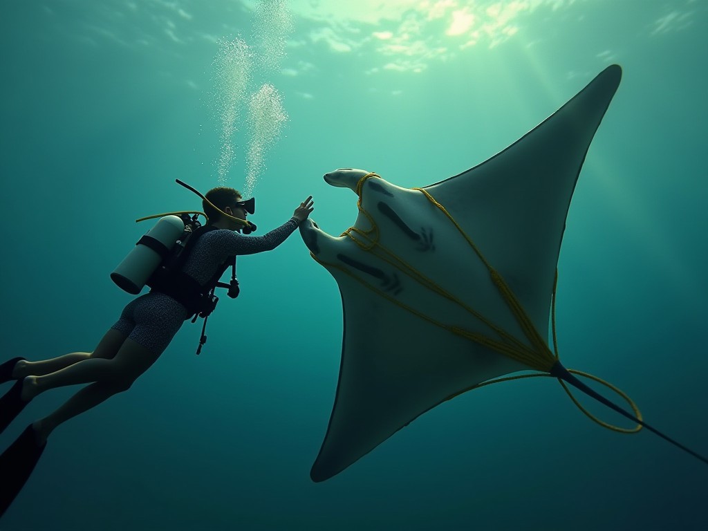 Cá đuối bị mắc dây câu được giải cứu, sau đó quay lại 'cảm ơn' những thợ lặn