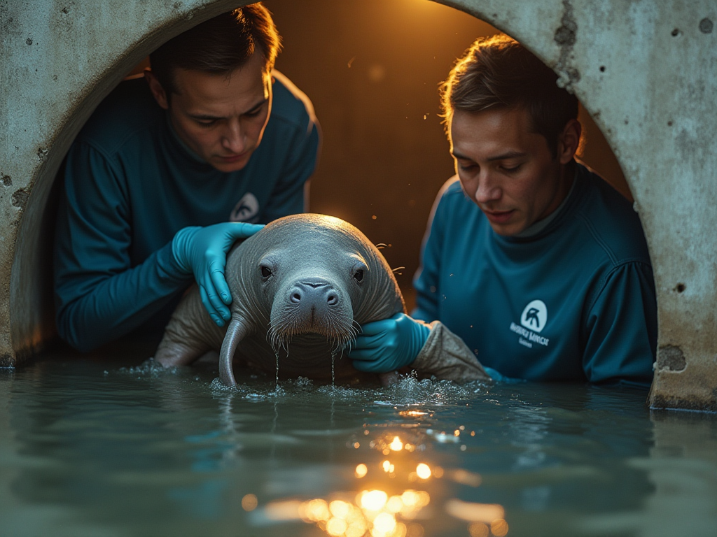 Chú tiểu manatee kẹt trong cống mưa được cứu sống, sức khỏe từng ngày tốt lên